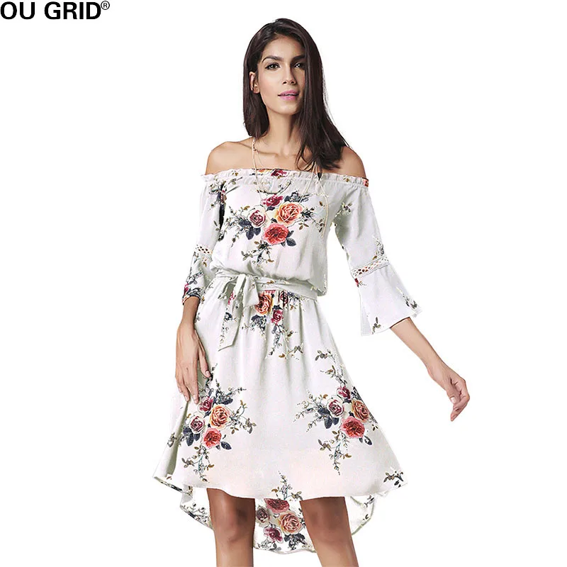 Для женщин Slash Средства ухода за кожей Шеи Цветочный принт Boho Летнее платье с