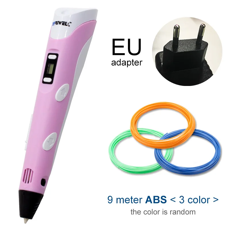 Myriwell 3D Ручка светодиодный экран DIY 3D печатная ручка 100 м ABS нить креативная игрушка подарок для детей дизайн рисунок - Цвет: Pink EU