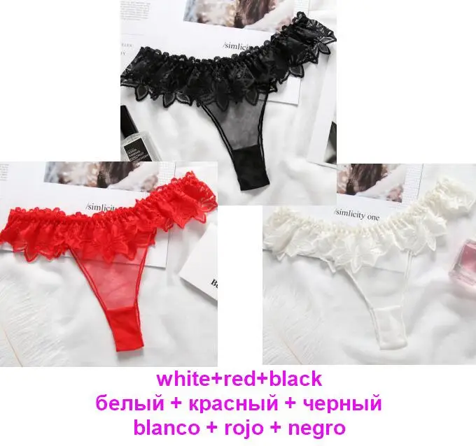 black red white3020 3 шт./лот, прозрачное женское нижнее белье, сетчатые трусики, сексуальные женские стринги с оборками, просвечивающее женское нижнее белье, новые милые bragas XS-L - Цвет: black red white3020