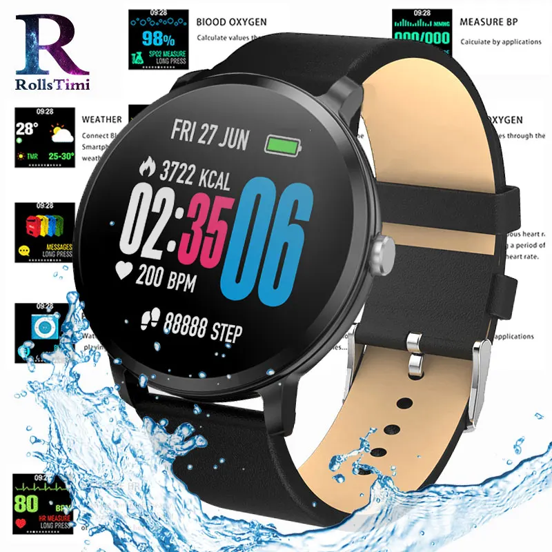 

RollsTimi New Women Smart Watch IP67 Waterproof Fitness Tracker Heart Rate Monitor Breath Light Wristwatch Mens IPS Smartwatch