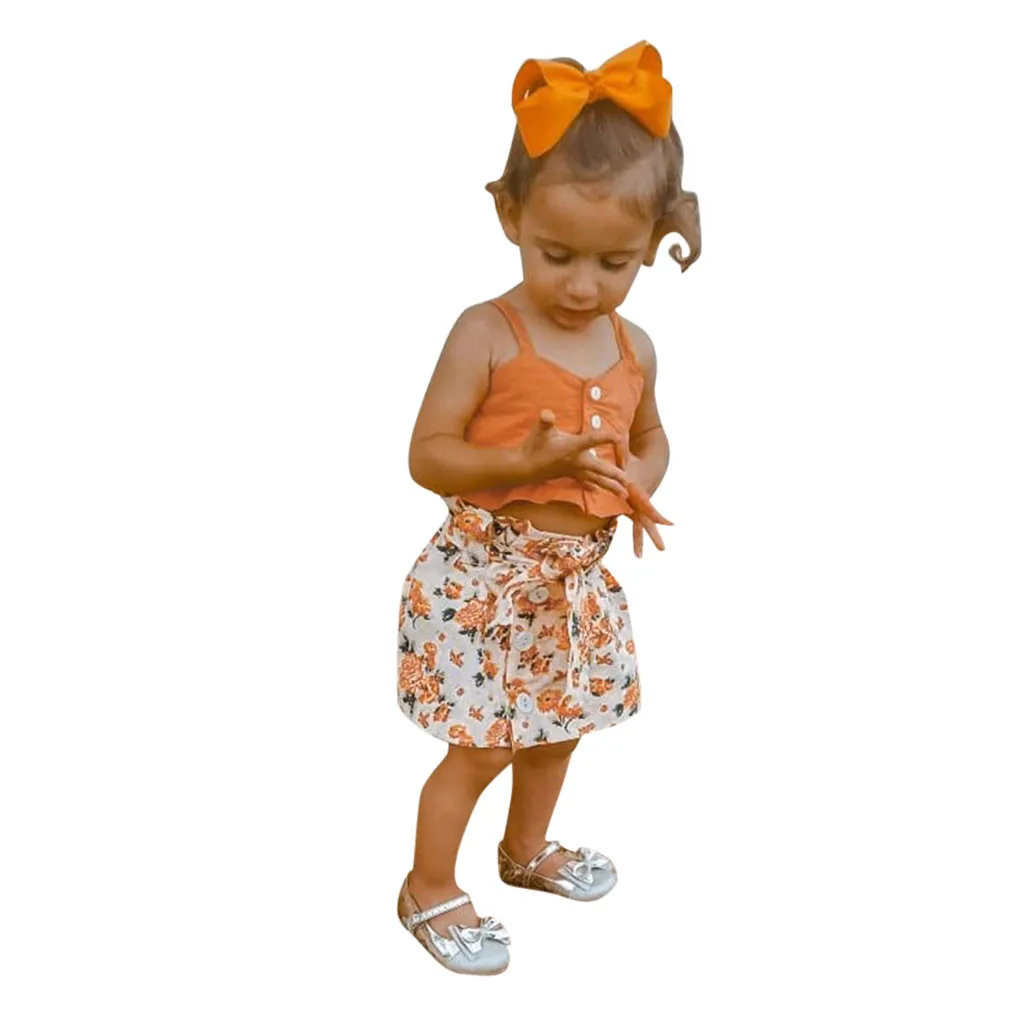 

MUQGEW Girls Summer Outfits New Fashion Infant Kids Toddler Baby Girl Kid Sleeveless Vest Tops + Floral Outfits Set Clothes