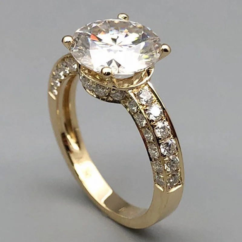 Новинка 3 карат 18K желтое золото Moissanite бриллиантовое кольцо Роскошная корона для
