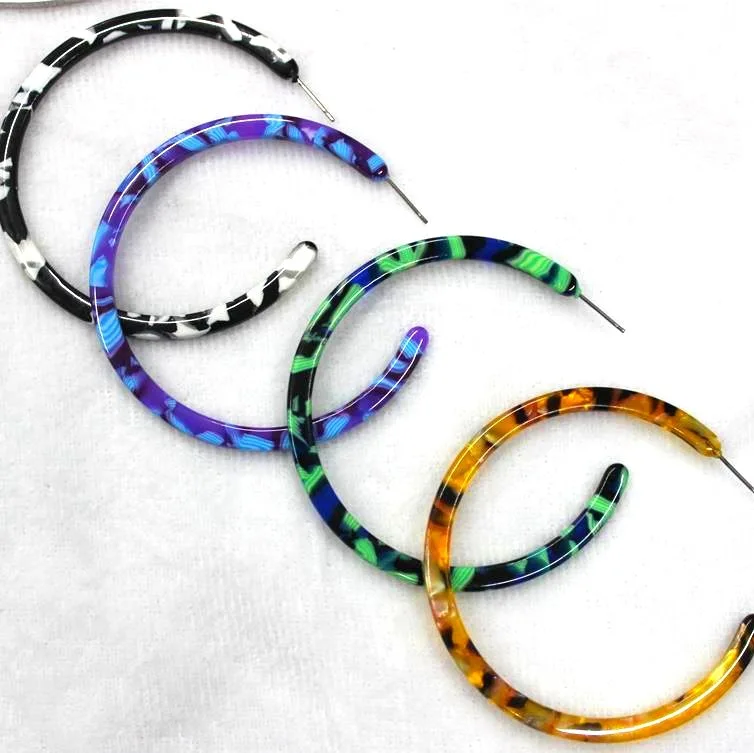 

New Fashion Eco-friendly Earrings Acetate Big C Word Collision Color Hoop Earrings Retro Personality Simple for Women Bohemian