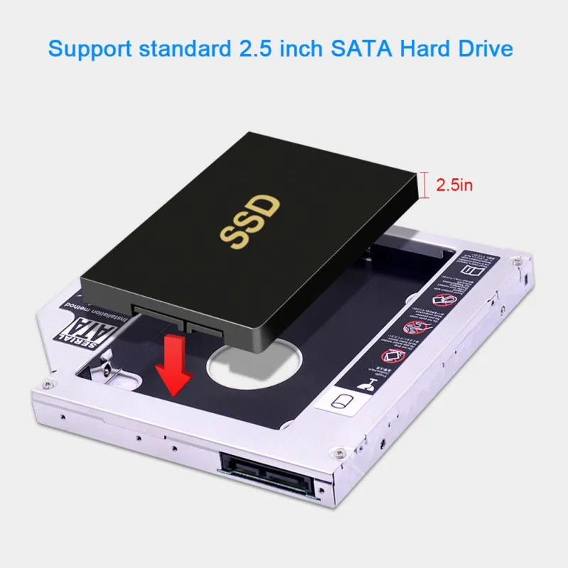  2nd HDD Caddy 12.7mm Aluminum Optibay SATA 3.0 Hard Disk Drive Box Enclosure DVD Adapter 2.5 SSD 2T