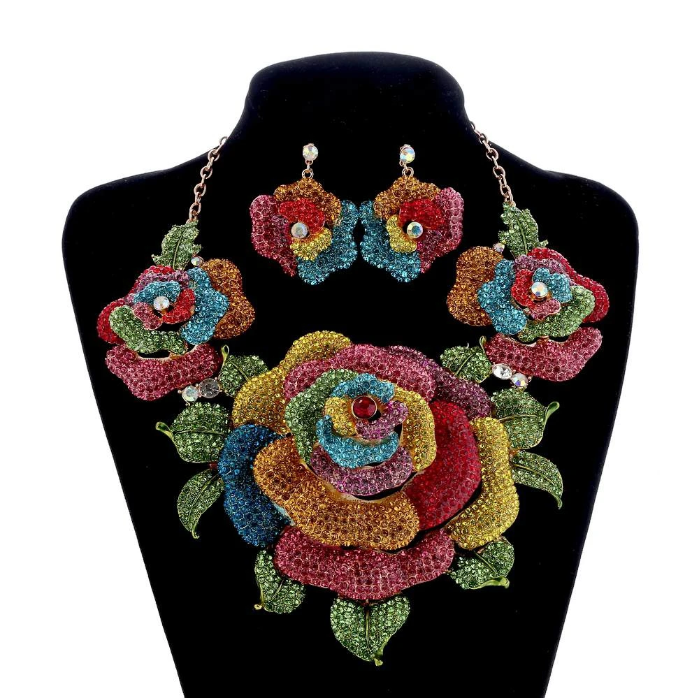 

Bridal Jewelry Sets for Women Crystal Rhinestone Flower Wedding Prom Necklace and Earrings Sets Female Party Jewelry Sets