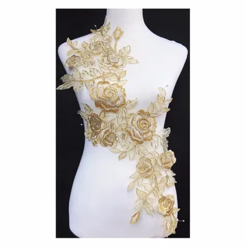 

New Gold/Cream Flower Embroidery Lace Applique Patches Collar Dance Costume Wedding Decorating Sewing DIY Craft 5pcs/lot TBNC43E