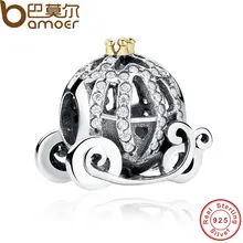 100% 925 Calado de Cinderella Pumpkin Charm Fit Pulsera Plateada Oro de la Corona La Joyería PAS027 BME