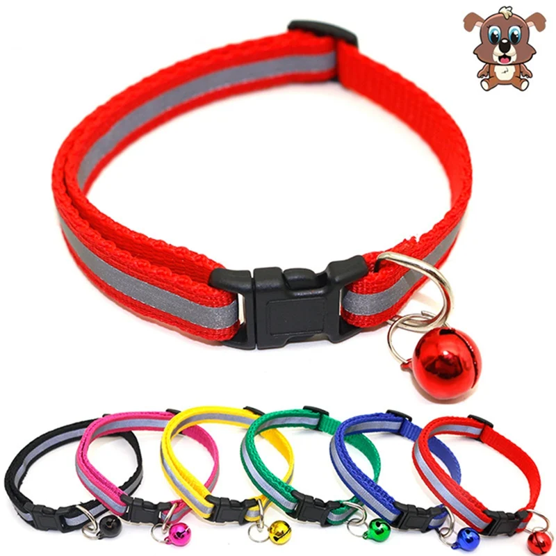 

Reflective Safety Pet Nylon Collars With Bells Cute Pet Cat Collar Buckle Bell Adjustable Strap Charm Necklace