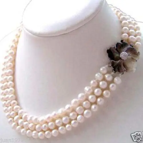 

FREE SHIPPING>>>@@ > Beautiful 3 row 7-8mm white freshwater pearl necklace