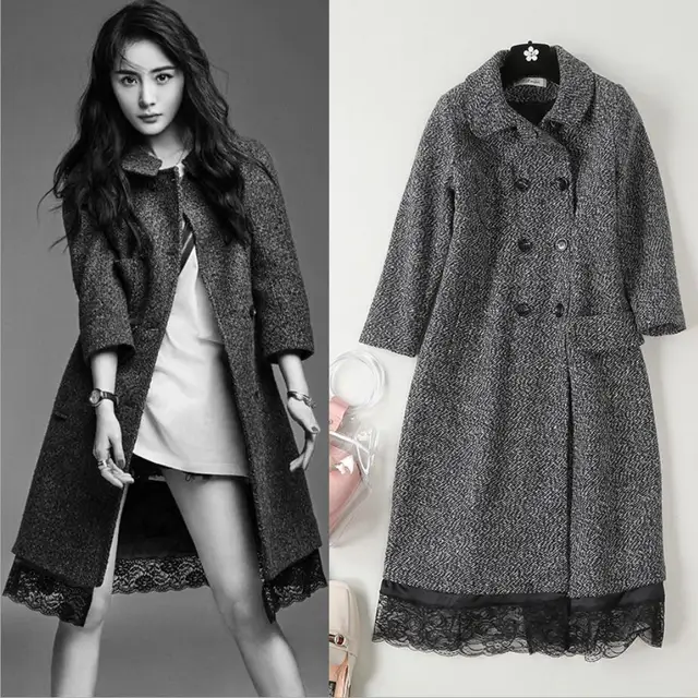 2018 Otoño Invierno abajo collar moda Patchwork encaje elegante ... 2018 Otoño Invierno abajo collar moda Patchwork encaje elegante ...
