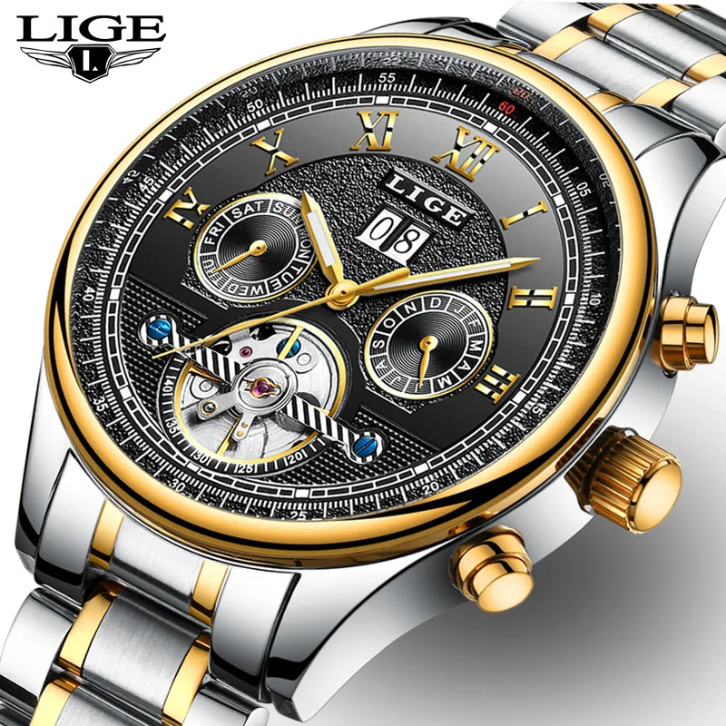 Watches font b Men b font Luxury Brand LIGE Fashion Business Automatic Watch font b Men