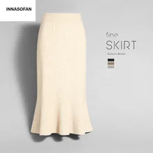 INNASOFAN теплая трикотажная юбка Женская осенне-зимняя сексуальная юбка с высокой талией модная Высококачественная шикарная Однотонная юбка