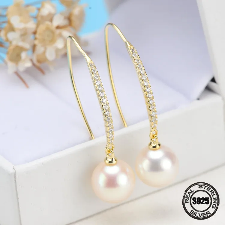 

2018 New Pearl Earrings 925 Sterling Silver Jewelry Vintage Style Natural Freshwater 7-7.5mm Pearl Stud Earring For Women Gift