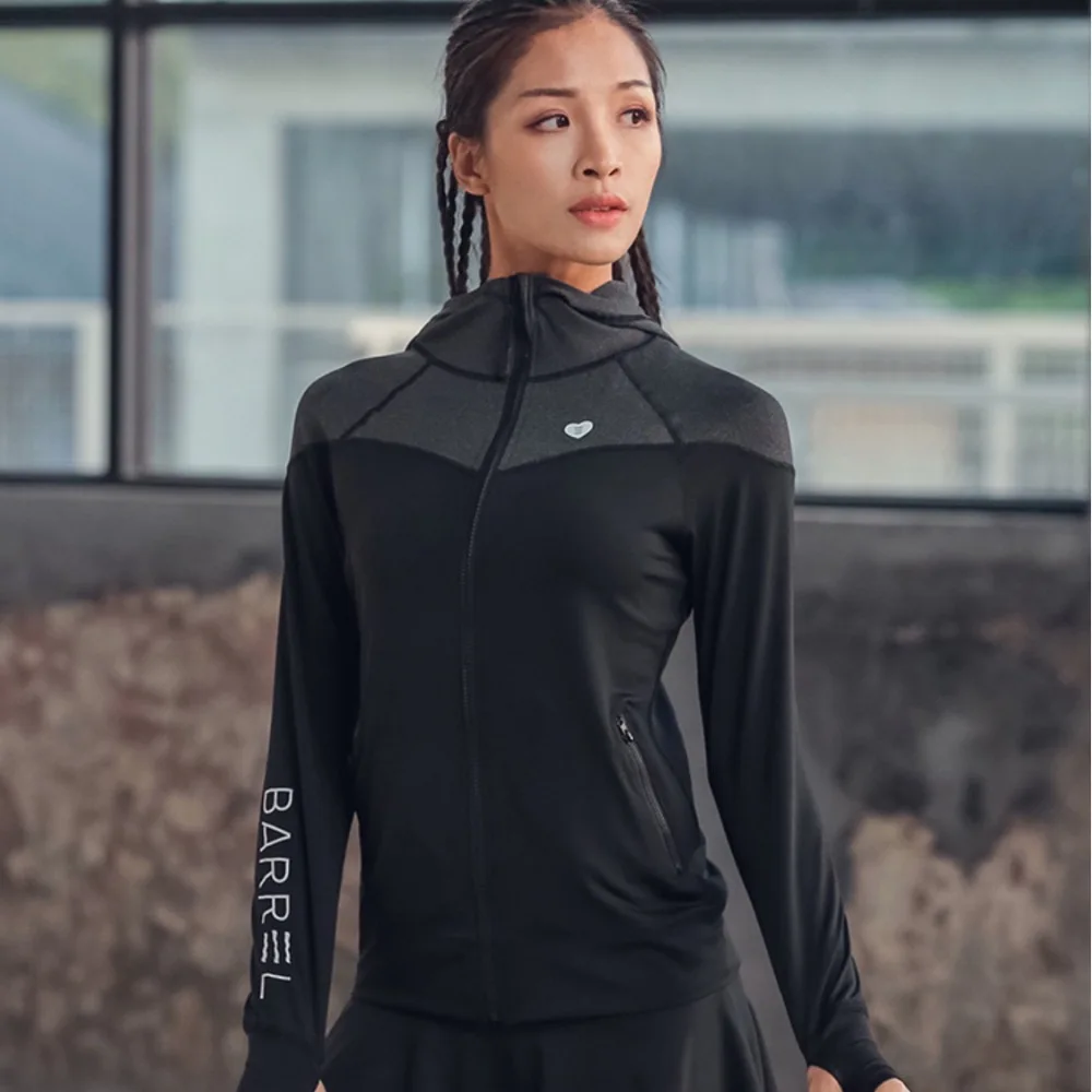 FE531 Hooded Women Running Jacket Thumb Hole Yoga Jacket Zipper Jacket Fitness Clothing Top Sport Gym Sportswear Sweatshirt 