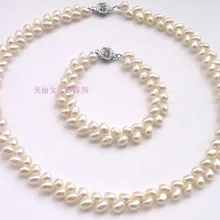 Горячая дешевая Акция 5-6 мм Размер пресноводного жемчуга ювелирный набор, модное ожерелье браслет серьги набор для красивой невесты, 2 цвета