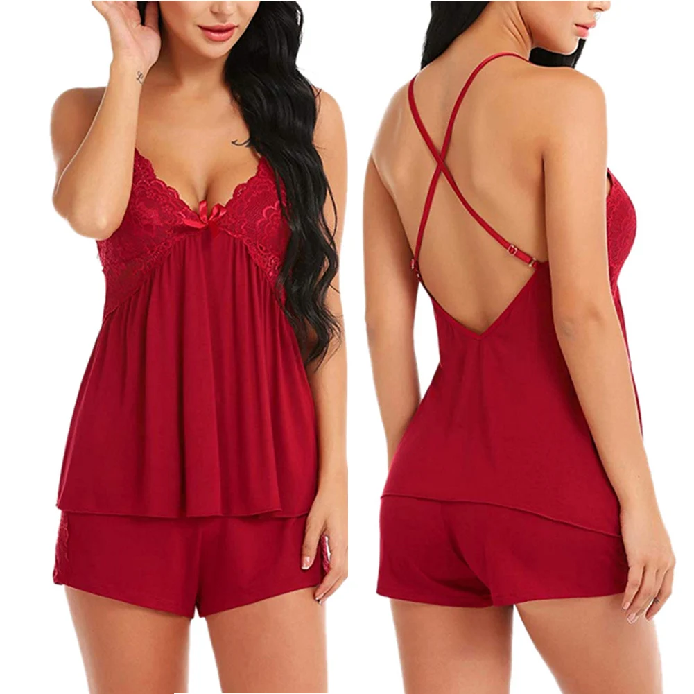 Сексуальное женское белье шелковое кружевное платье без рукавов ночная рубашка - Цвет: Красный