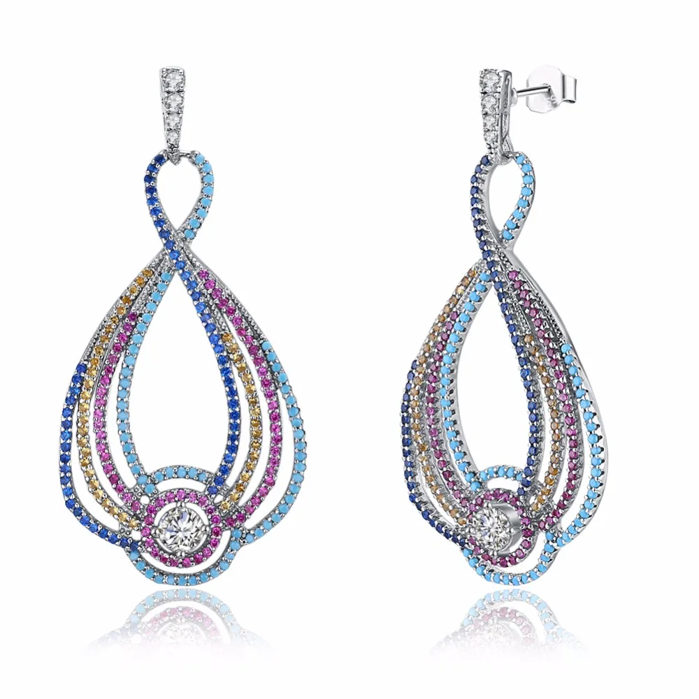 

Sterling 100% Sterling Silver Earrings, Colored Zircon Stone Bohemian Style Earrings For Women, Specially Designed For Women