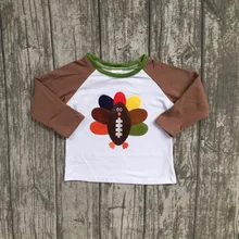 thanksgiving day baby boys children clothes boutique outfits top t-shirts raglans bright brown turkey print cotton O-neck new
