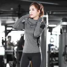 Женские рубашки для иоги с длинным рукавом с капюшоном топы для занятий йогой; спортивная одежда для фитнеса Быстросохнущий дышащий спортивный костюм для женщин C03 с бесплатной доставкой