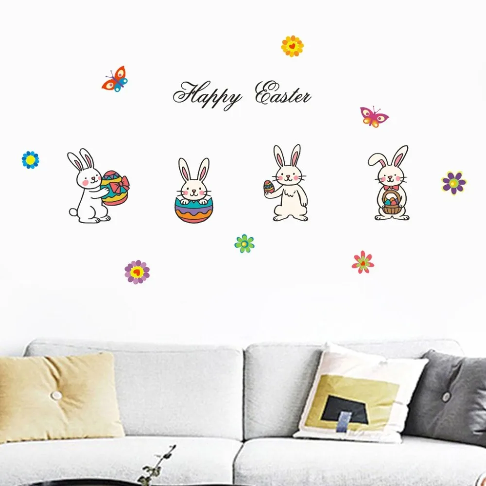 Пасхальный кролик Настенная Наклейка стена Стикеры для Гостиная ТВ фон Home Decor Wall