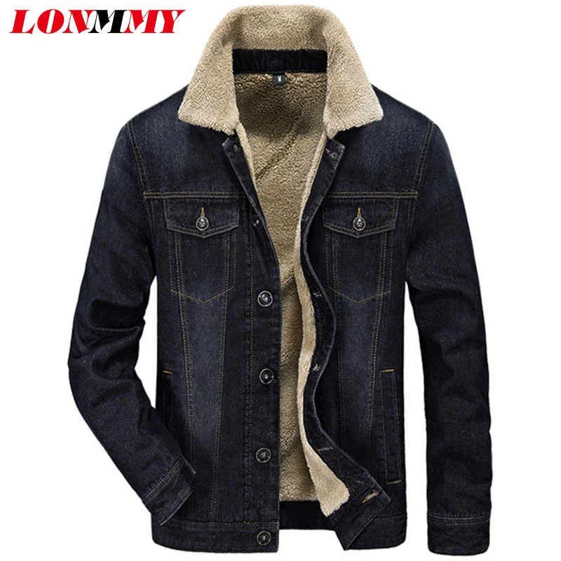 LONMMY M-4XL ковбойская джинсовая куртка мужская хлопковая плюс бархатная Подкладка Толстая Модная Повседневная джинсовая куртка Мужская