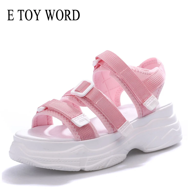 

E TOY WORD Sandals Platform Wedge Women Summer Beach Sandals Hook & Loop Casual Shoes Fashion Red Black White Pink Sandals