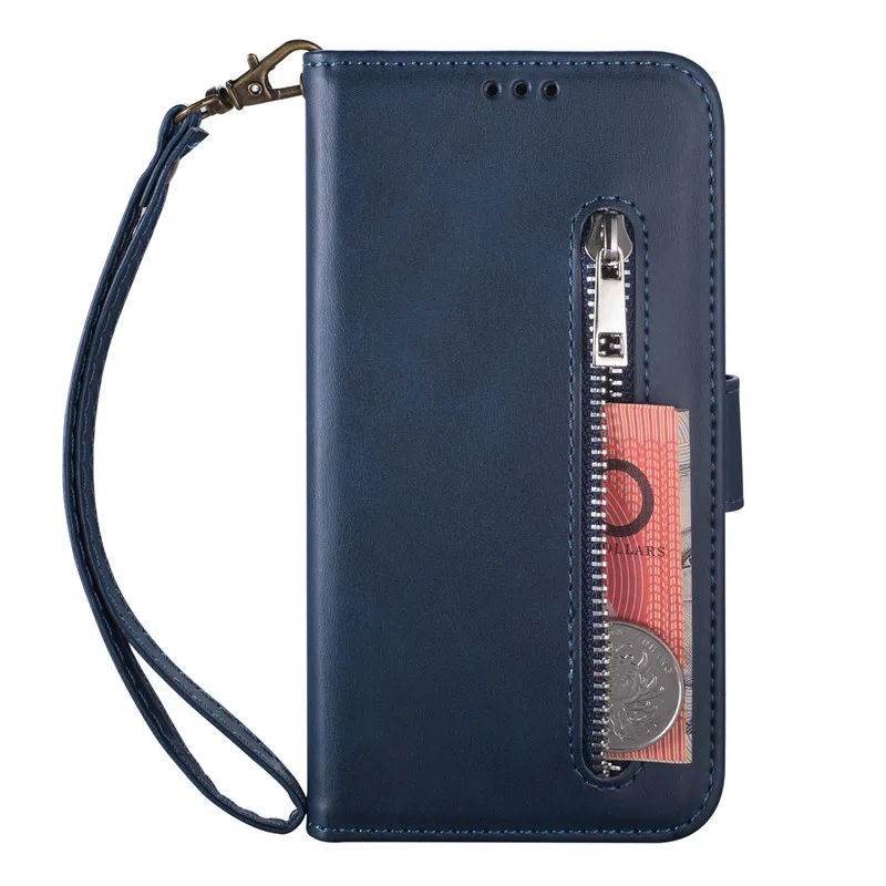 Zipper Case For Samsung A70 A50 A20E A40 A60 A20 A30 A10 S A90 5G M10 M20 M30 M40 A7 A6 Plus J8 A5 Flip Leather Cover - Цвет: Blue