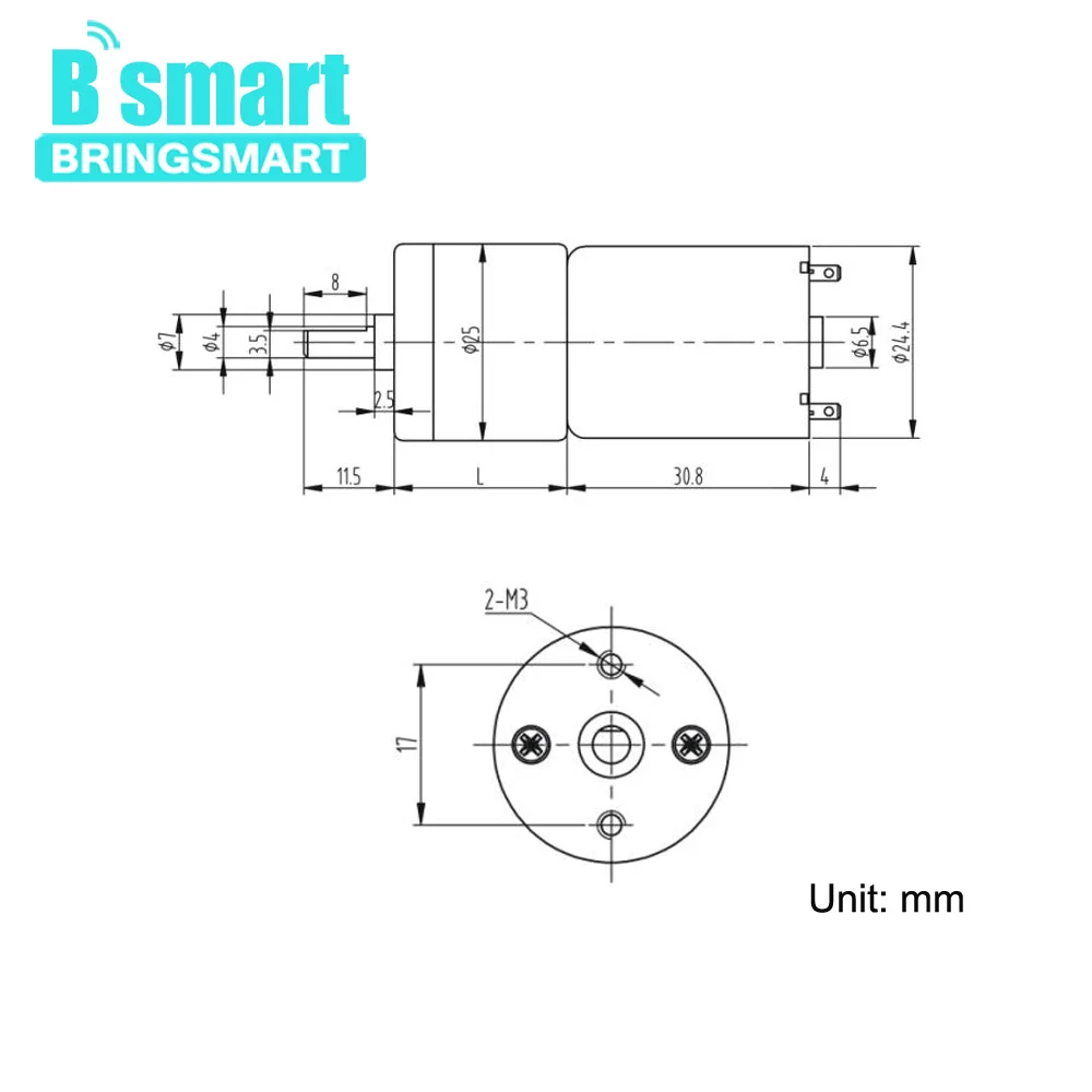 Bringsmart мотор-редуктор 12 В постоянного тока мини-редуктор Низкая Скорость Снижение электродвигатель для умного автомобиля мини-инструмент DIY JGA25-370