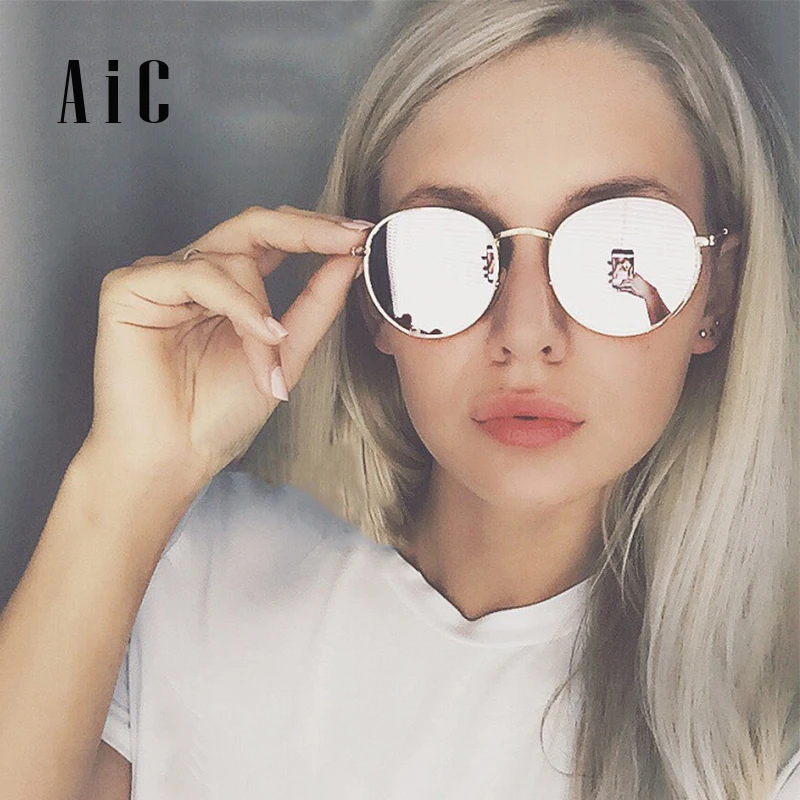 AiC 2018 солнцезащитные очки для женщин круглые Серебряная Золотая оправа Роскошные