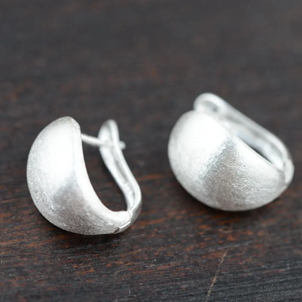 

925 Pure Silver Ear Cuffs For Women Drawing Process Water Drop Shaped Earrings Ear Clip Simple Elegant Jewelry
