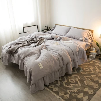 

Grey White Pink Bedding Set Queen King size Cotton Bed Sheet set Duvet Cover Fittet sheet Pillowcase parure de lit ropa de cama