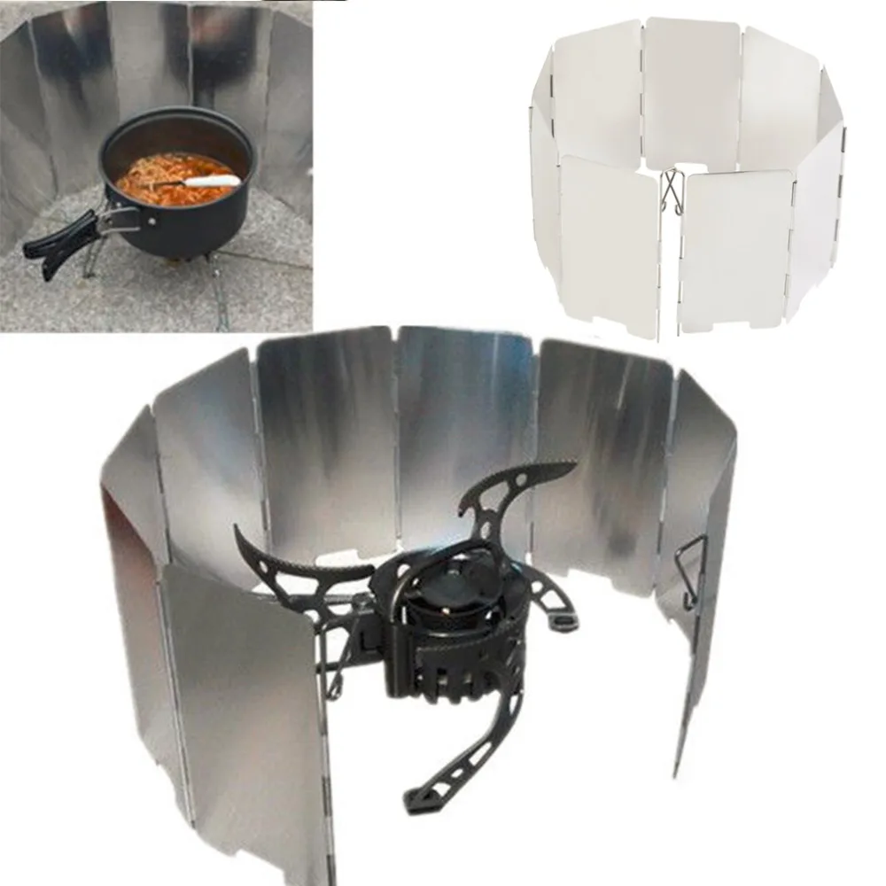 

Folding Mini 9 Plates Stove Windproof Shield Screen Picnic Outdoor Camping Fold Deflector Windbreak Cooker BBQ Gas Accessory