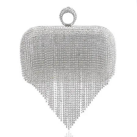 Tassel Rhinestone Finger Ring Evening Bags Diamonds Wedding Handbags Women Day Clutch Mini Purse Bag With Chain Mixed Color - Цвет: YM1011silver