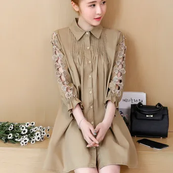 

2020 Spring Plus Size XL-5XL Hollow Out Cotton Shirts Women Plus Long Cotton Shirts Blouses Women Plus Size Long Cotton Tops