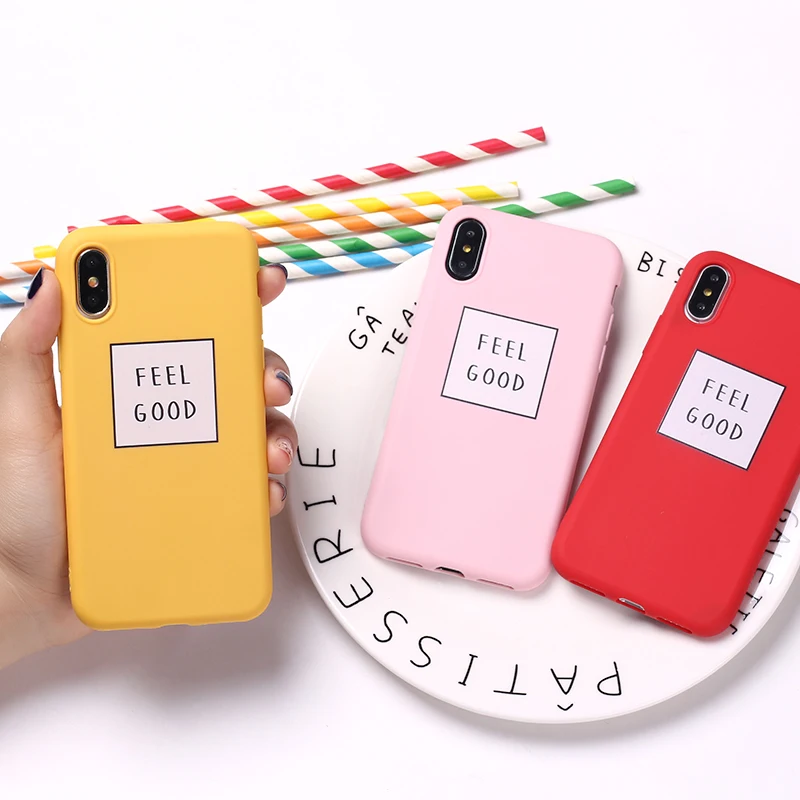 

Feel Good Vibes Cool Quote Funny Pink Girls Cute Soft Silicone Candy Case Coque For iPhone 11 Pro 6S 5 8 8Plus X 7 7Plus XS Max