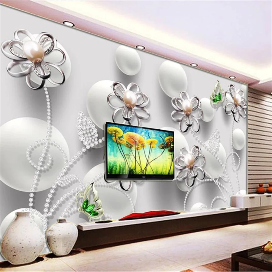 Custom wallpaper 3d murals pearl diamond beads flower solid mural living room TV background wall papers home decor 3d wallpaper