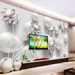 Пользовательские обои 3d фрески жемчуг алмазные бусины Цветок плотные фотообои Гостиная ТВ фон обои для стен 3d обои