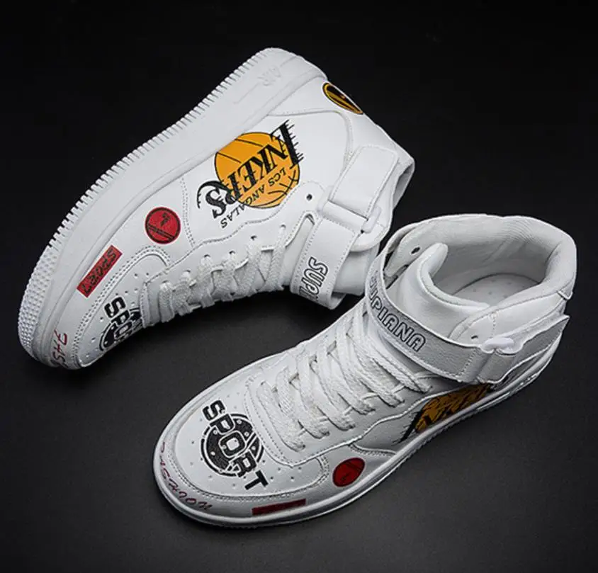 

2019 New Luxury Mens Casual Shoes Flat Autumn Winter Hip Hop High Top Men Sneaker PU Leather Shoes high quality men shoes