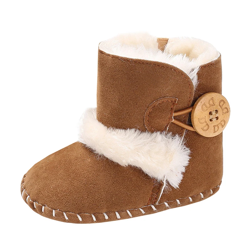 Baby Warm Snow Boots Boy Girl Winter Cotton Fabric Buckle Strap Flat With Plush Lining Rubber Outsole Non-slip Shoes