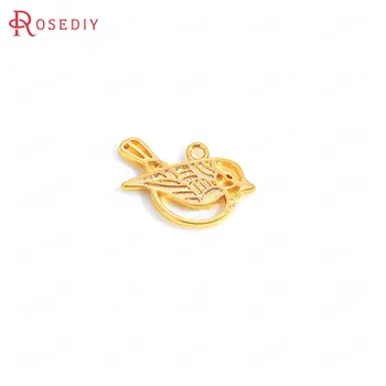 

(35691)10PCS 16x10MM Hanging Hole 1MM 24K Gold Color Brass Birds Charms Pendants High Quality Diy Jewelry Findings Accessories