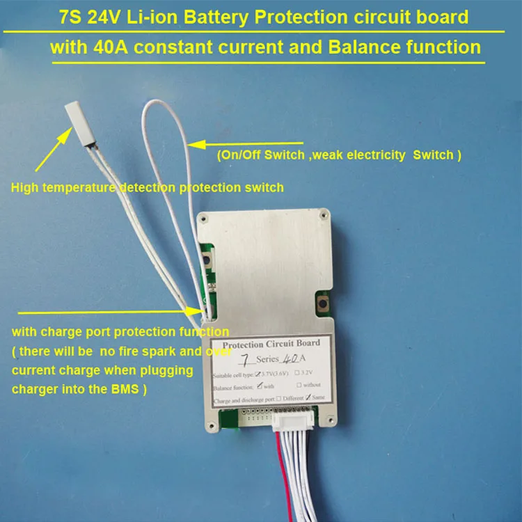 24V 7S Электрический велосипед 18650 или литий-ионная печатная плата и BMS с 40 А разрядным током и выключателем, контроллер батареи 29,4 в