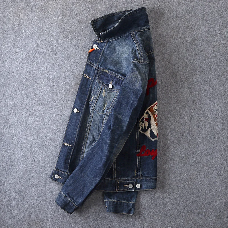 Vintage Deisgner Fashion Men Jacket Indian Chief Pattern Embroidery Retro Denim Jacket Men Coats Streetwear Hip Hop Jacket homme Vintage Deisgner Fashion Men Jacket Indian Chief Pattern Embroidery Retro Denim Jacket Men Coats Streetwear Hip Hop Jacket homme