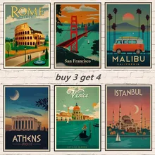 Póster Retro Vintage de viaje de Londres/Roma/NUEVA York/Venecia/Estambul/Tailandia/havana, adornos de pared de papel Kraft, Bar, regalo de decoración del hogar, 1003