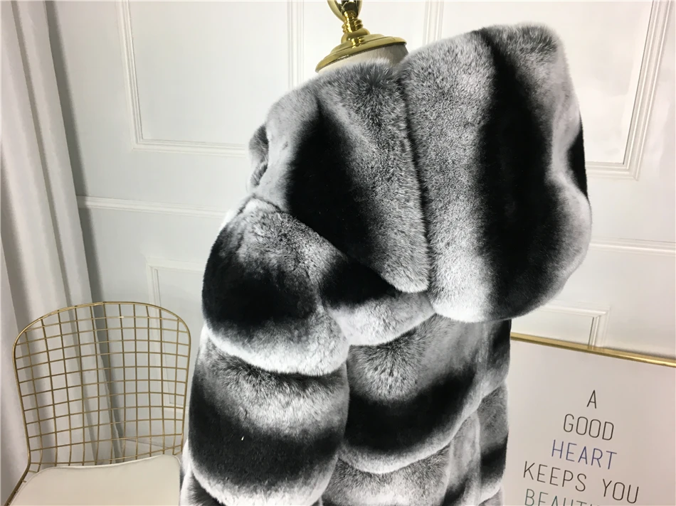 real rex rabbit fur coat short medium jacket warm for winter with fur hood