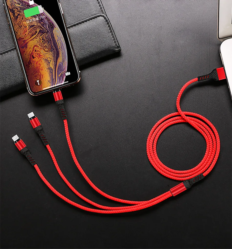 ROCK 3 в 1 USB кабель для iPhone XS X 8 7 6s зарядное устройство type-C Micro USB кабель для Android usb type C кабели для мобильных телефонов