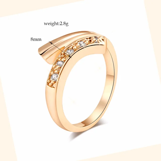 Crazy Feng 2017 Unique Design Bend Gold-color Ring Fashion Crystal Jewelry Rings For Women Bridal Wedding Ring Lovers’ Gift