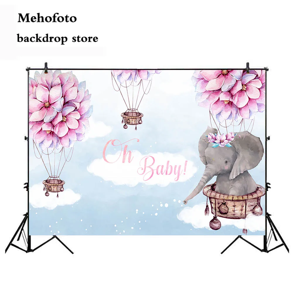 

Mehofoto Baby Elephant Shower Backdrop Blue Sky Background for Photo Flower Newborn Birthday Theme Party Photography Prop 167