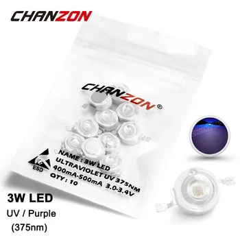 10 Pieces 3W LED Light Bulb Lamp UV Ultraviolet 375nm 3-3.4V 400mA-500mA High Power 3 W Watt Purple Ultra Violet Chip 3Watt COB