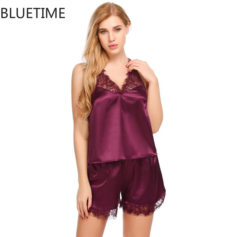 Women Sexy Pajamas Set Lace Pijama Sleepwear Satin Pyjamas Plus Size