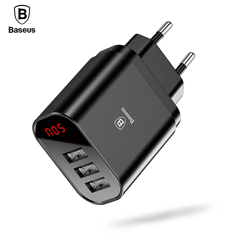 Baseus 3 Ports USB Charger For iPhone Samsung Xiaomi LED Display Multi Travel Wall Charger 3.4A Fast Charge Mobile Phone Charger